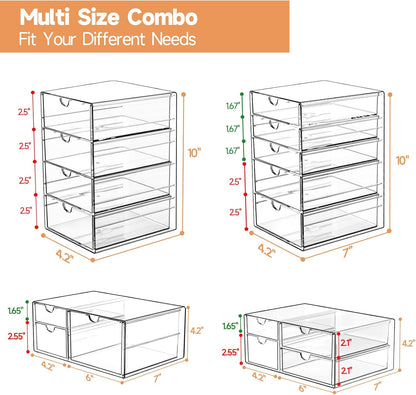 Acrylic Makeup Drawer Storage Organizer with 24 Drawers, 4 Set
