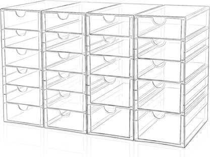 Acrylic Makeup Drawer Storage Organizer with 24 Drawers, 4 Set