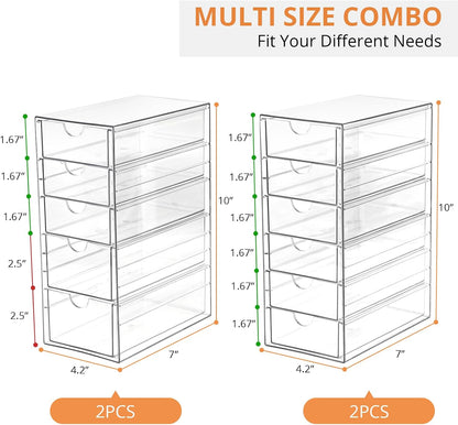 Acrylic Makeup Drawer Storage Organizer with 24 Drawers, 4 Set