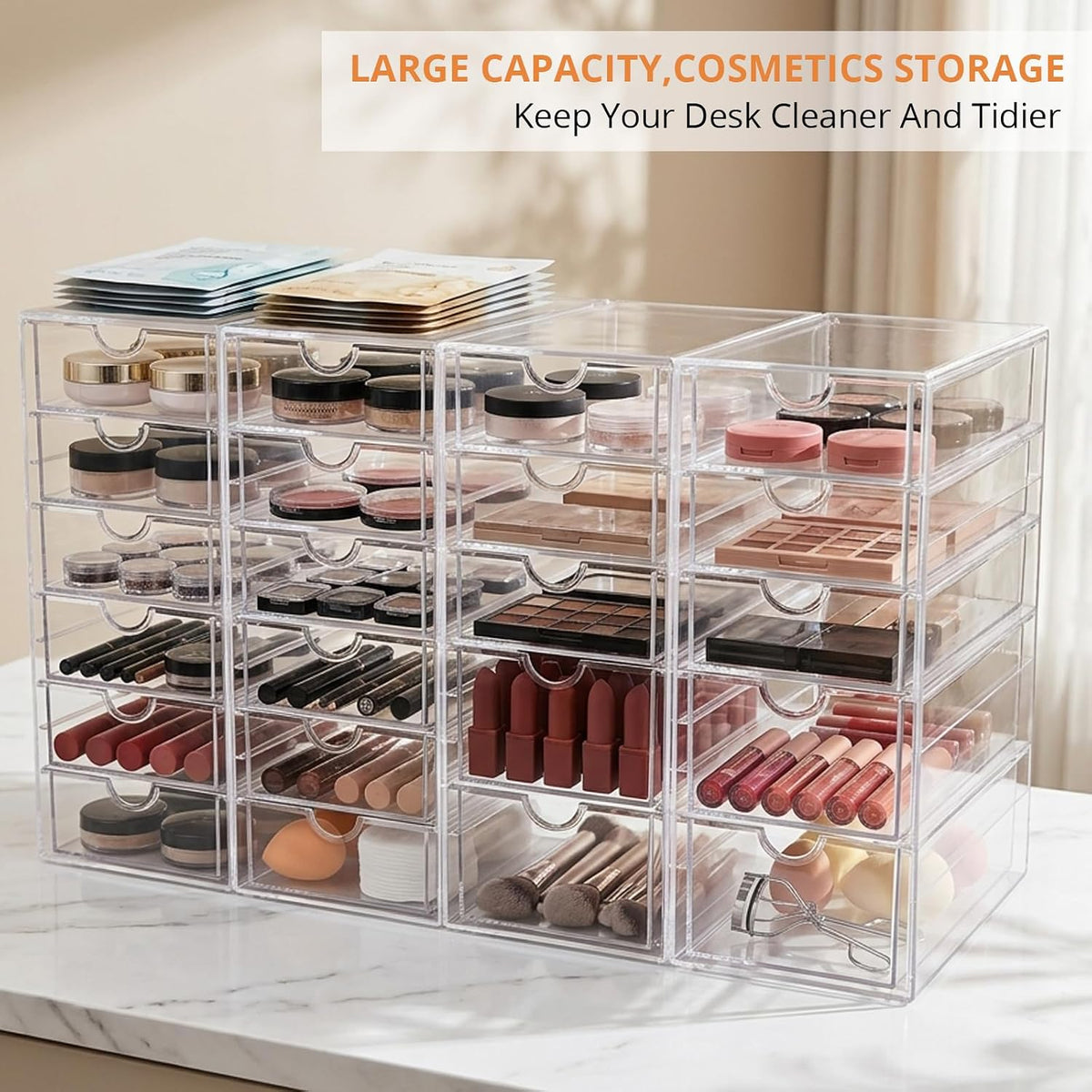 Acrylic Makeup Drawer Storage Organizer with 24 Drawers, 4 Set