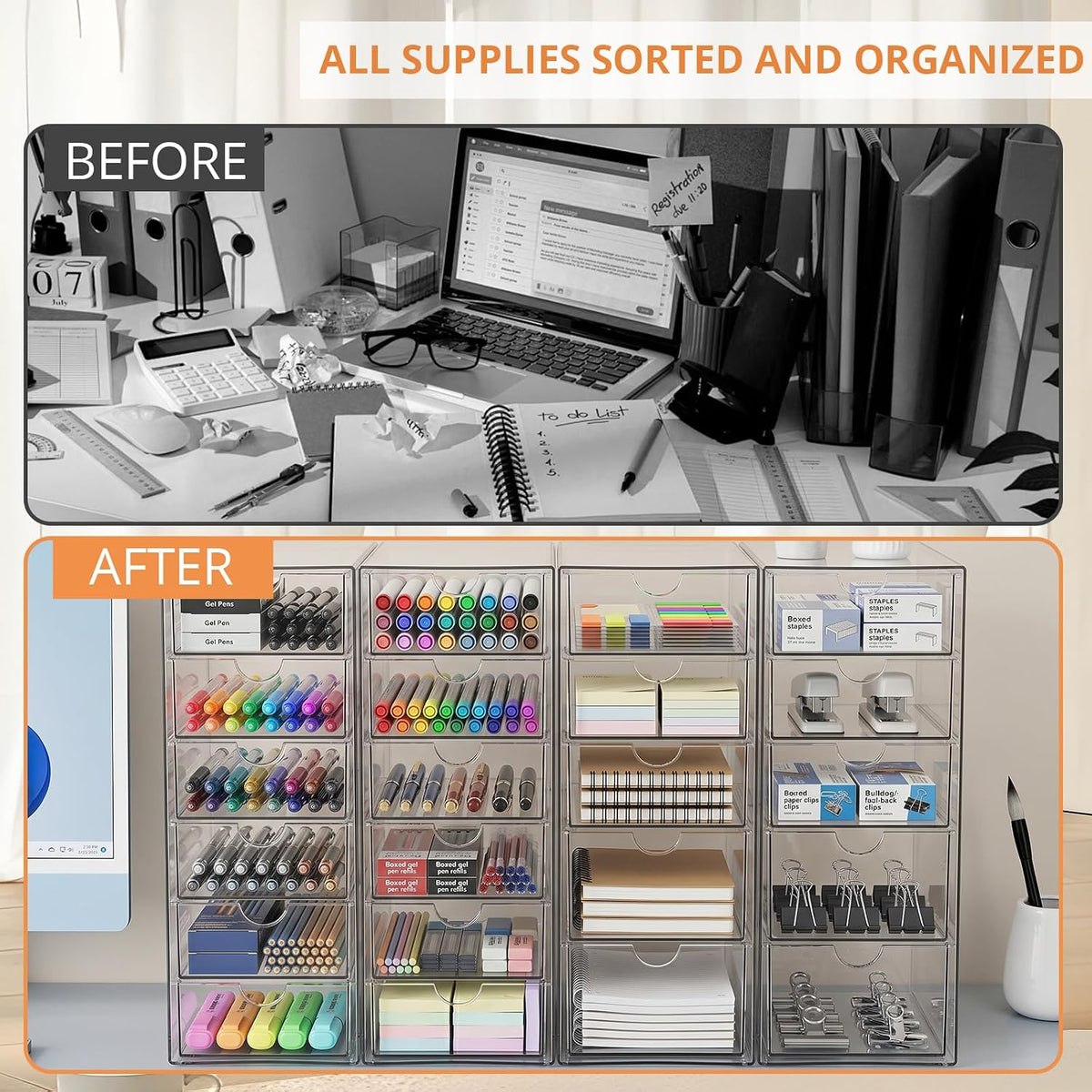 Acrylic Makeup Drawer Storage Organizer with 24 Drawers, 4 Set