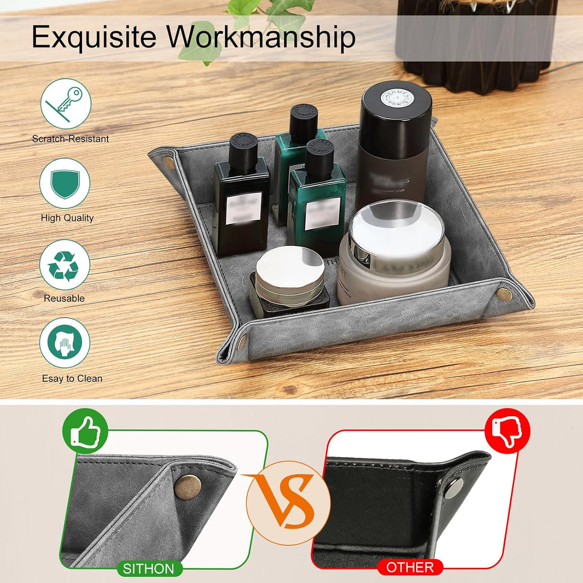 Valet Tray Desktop Storage Organizer Nightstand Caddy Holder