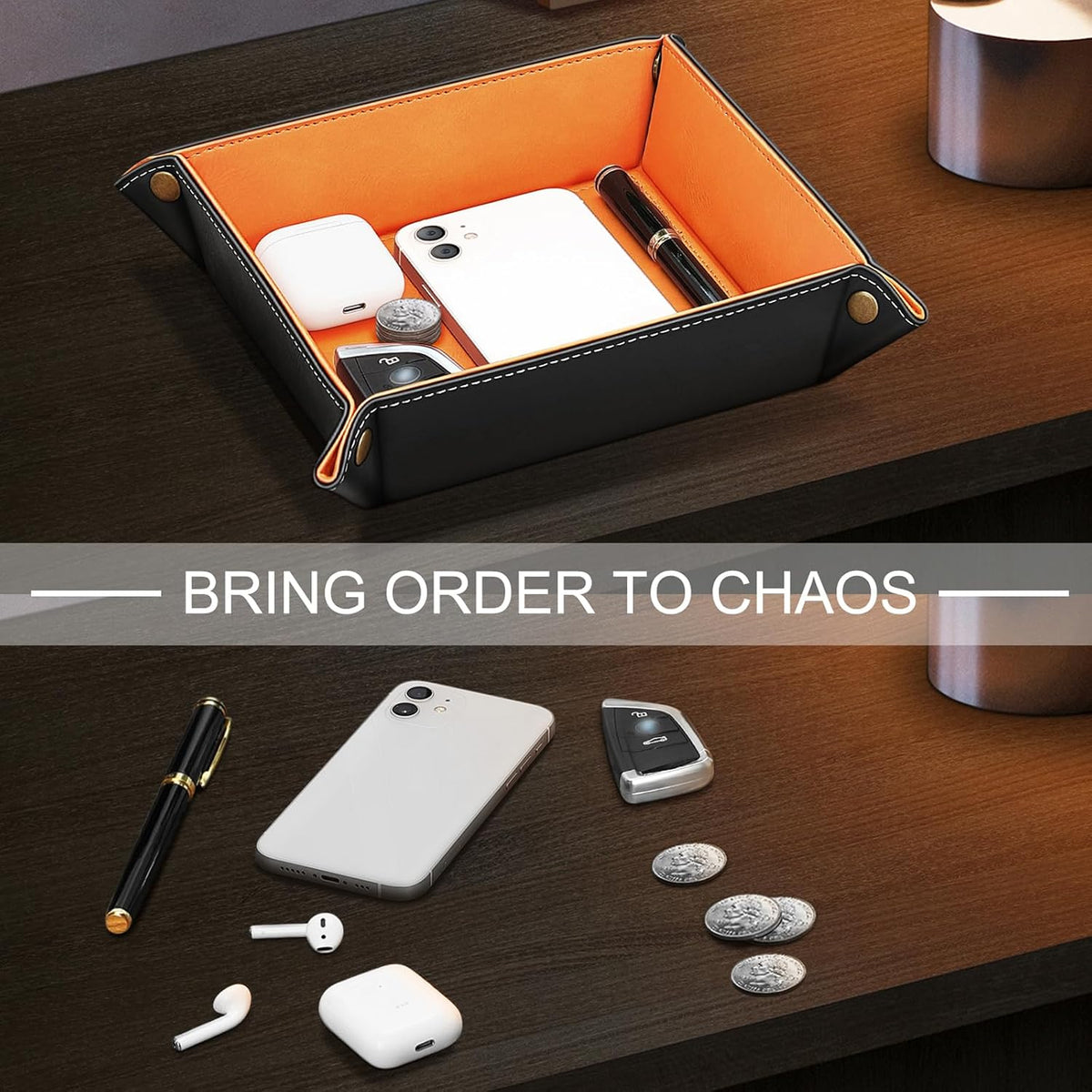 Valet Tray Desktop Storage Organizer Nightstand Caddy Holder