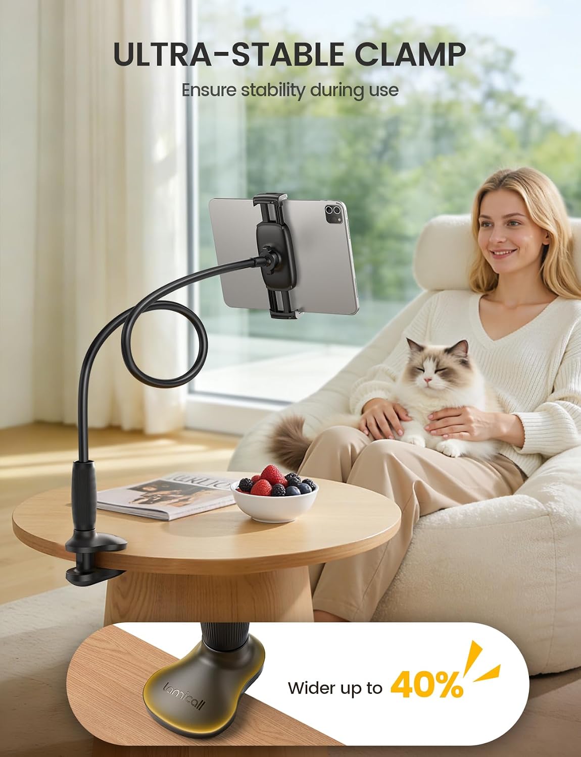 Gooseneck Tablet Holder for Bed, Unique Tapered Flexible Arm