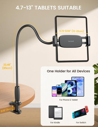 Gooseneck Tablet Holder for Bed, Unique Tapered Flexible Arm