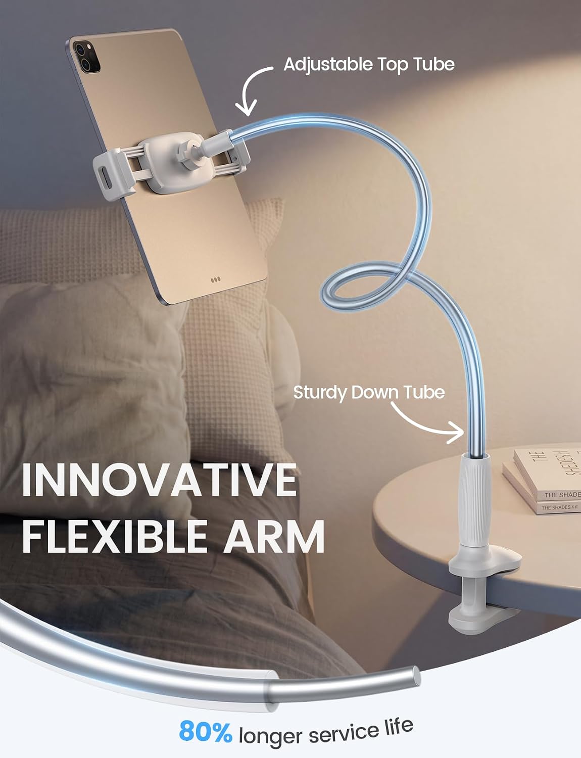 Gooseneck Tablet Holder for Bed, Unique Tapered Flexible Arm