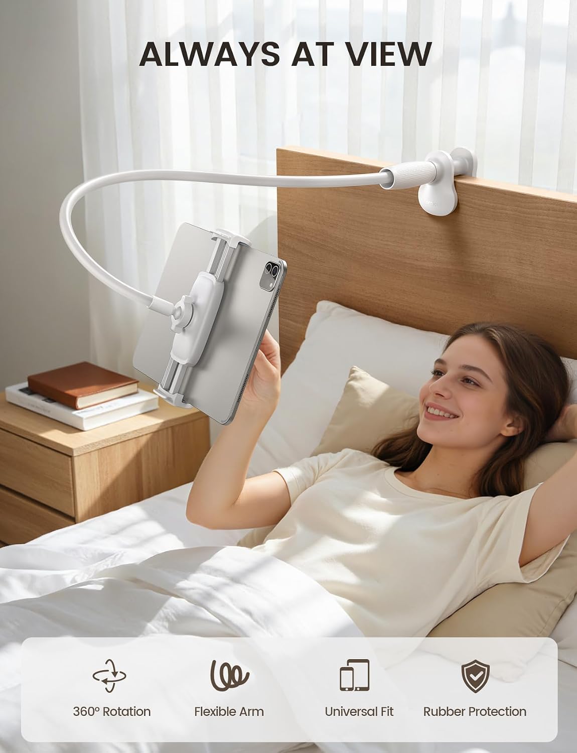 Gooseneck Tablet Holder for Bed, Unique Tapered Flexible Arm