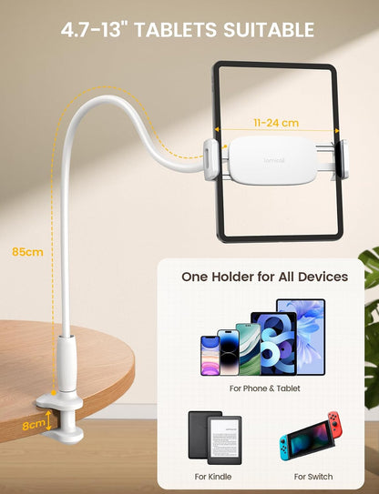 Gooseneck Tablet Holder for Bed, Unique Tapered Flexible Arm