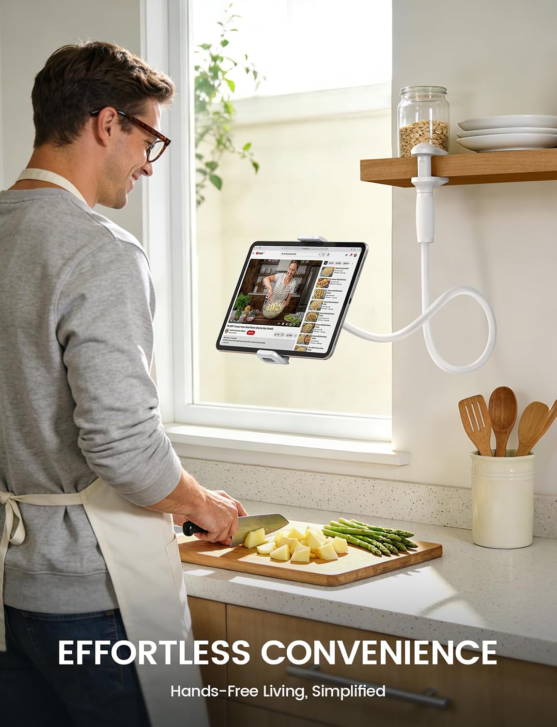 Gooseneck Tablet Holder for Bed, Unique Tapered Flexible Arm