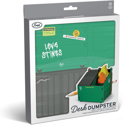 Desk Dumpster Pencil Holder with 100+ Flame Note Cards, Funny 3-Compartment Organizer for Office Supplies, Desk Caddy for Work or Home