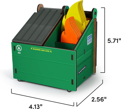 Desk Dumpster Pencil Holder with 100+ Flame Note Cards, Funny 3-Compartment Organizer for Office Supplies, Desk Caddy for Work or Home