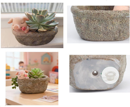 Cute Pig Gift Home Decor Pot, Succulent Planter Flowerpot Decor for Home Garden Office Desk Ormament, Fairy Garden Gift for Women Men
