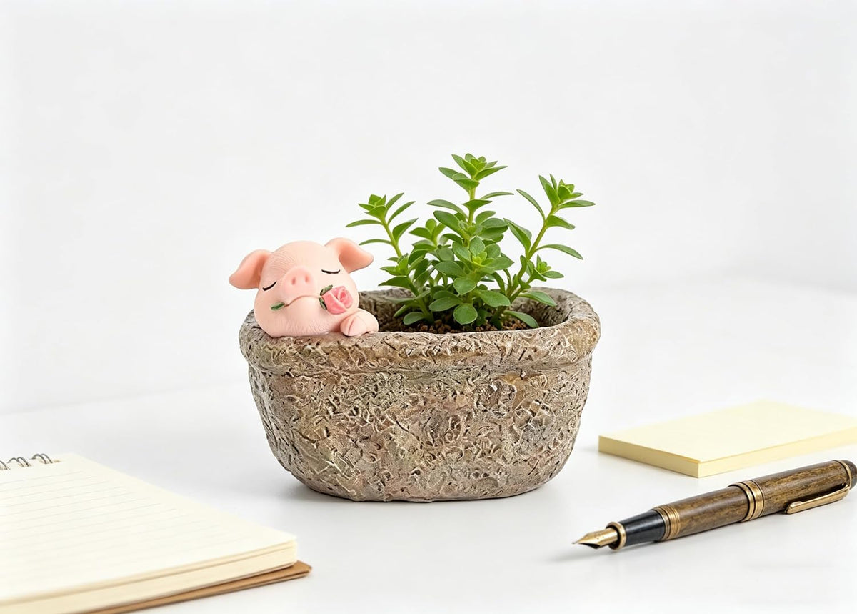 Cute Pig Gift Home Decor Pot, Succulent Planter Flowerpot Decor for Home Garden Office Desk Ormament, Fairy Garden Gift for Women Men