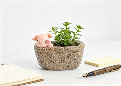 Cute Pig Gift Home Decor Pot, Succulent Planter Flowerpot Decor for Home Garden Office Desk Ormament, Fairy Garden Gift for Women Men