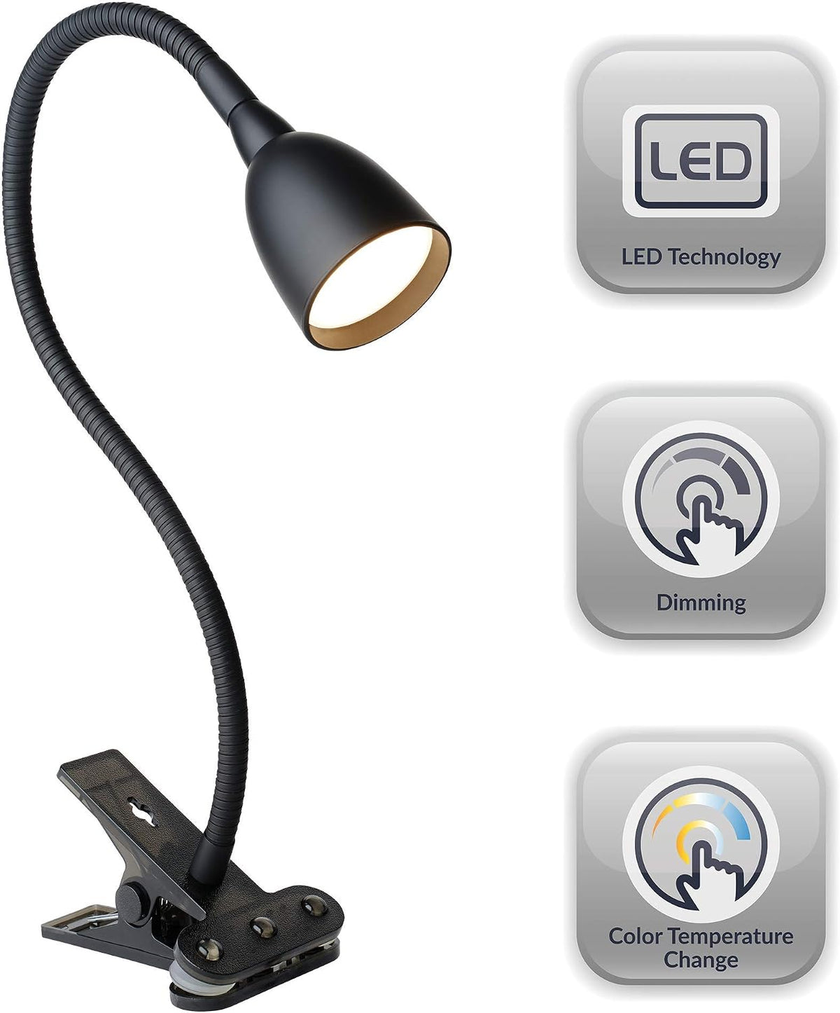 NHCLP-OL-BK Olivia Dimmable and Color Temperature Changing Clamp Light Desk Lamp Black