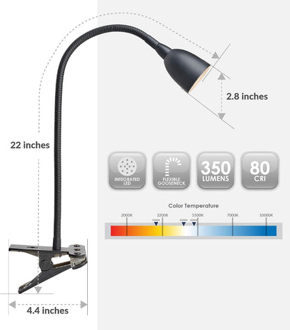 NHCLP-OL-BK Olivia Dimmable and Color Temperature Changing Clamp Light Desk Lamp Black