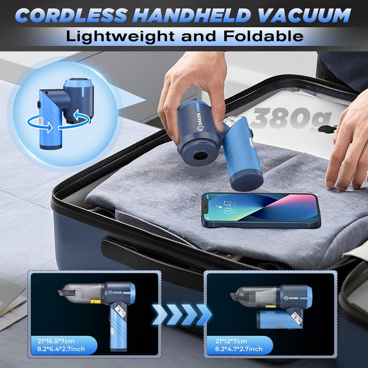 Handheld Car Vacuum Portable Cordless17000Pa HL132 Black