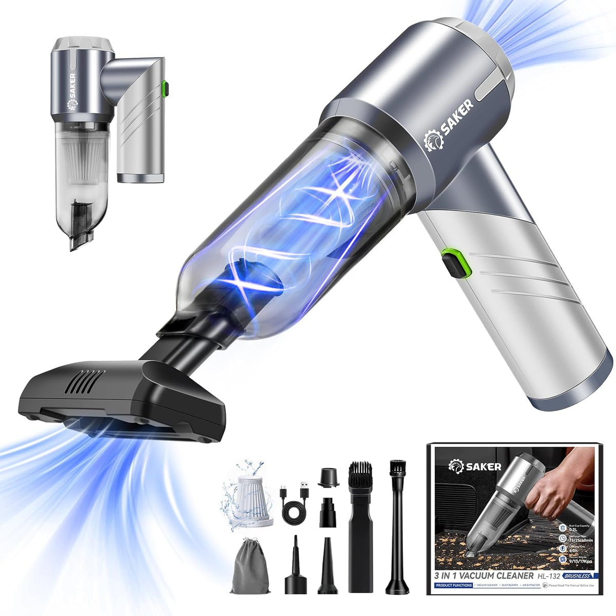 Handheld Car Vacuum Portable Cordless17000Pa HL132 Black