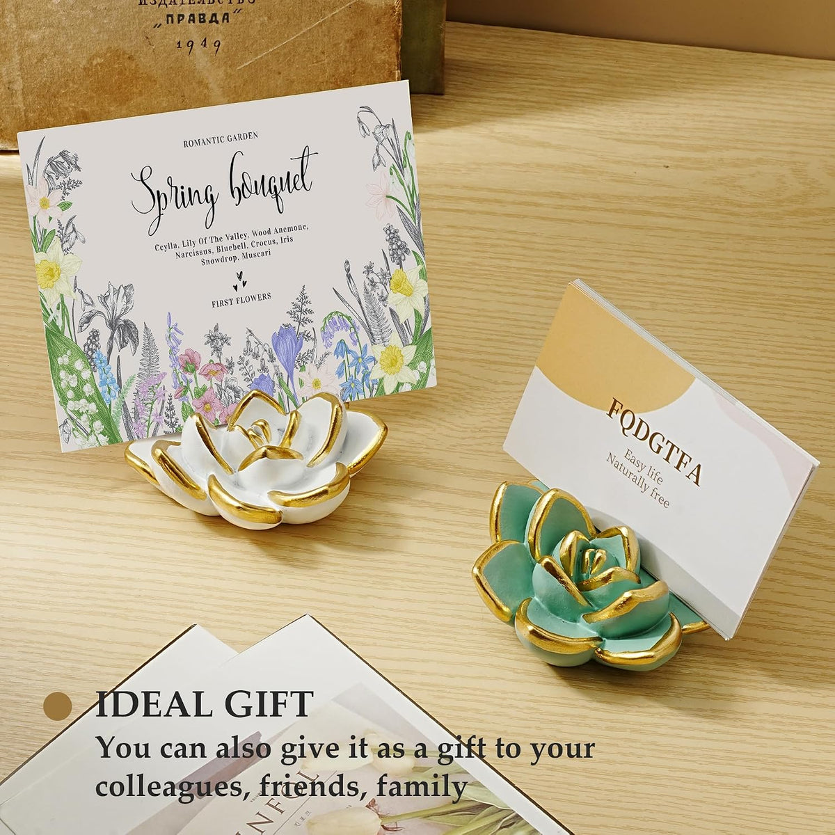 Succulent Business Card Holders for Desk, Cute Resin Business Card Display Stand Modern Vertical Name Card Holders for Office/Exhibition/Home/Restaurant, Unique Gifts for Men Women