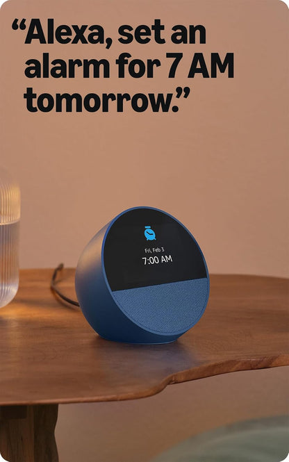 Echo Spot (newest model), Great for nightstands, offices and kitchens, Smart alarm clock, Designed for Alexa+, Black