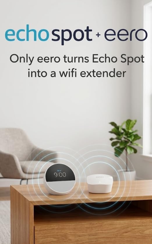 Echo Spot (newest model), Great for nightstands, offices and kitchens, Smart alarm clock, Designed for Alexa+, Black