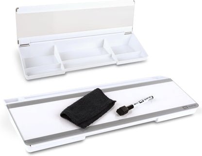 Glass Dry Erase White Board, Flip-Top Desktop Pad for Notetaking, 18" x 6" Whiteboard with Storage, Templates and Dry Erase Marker, White Surface (Q090F04-R)