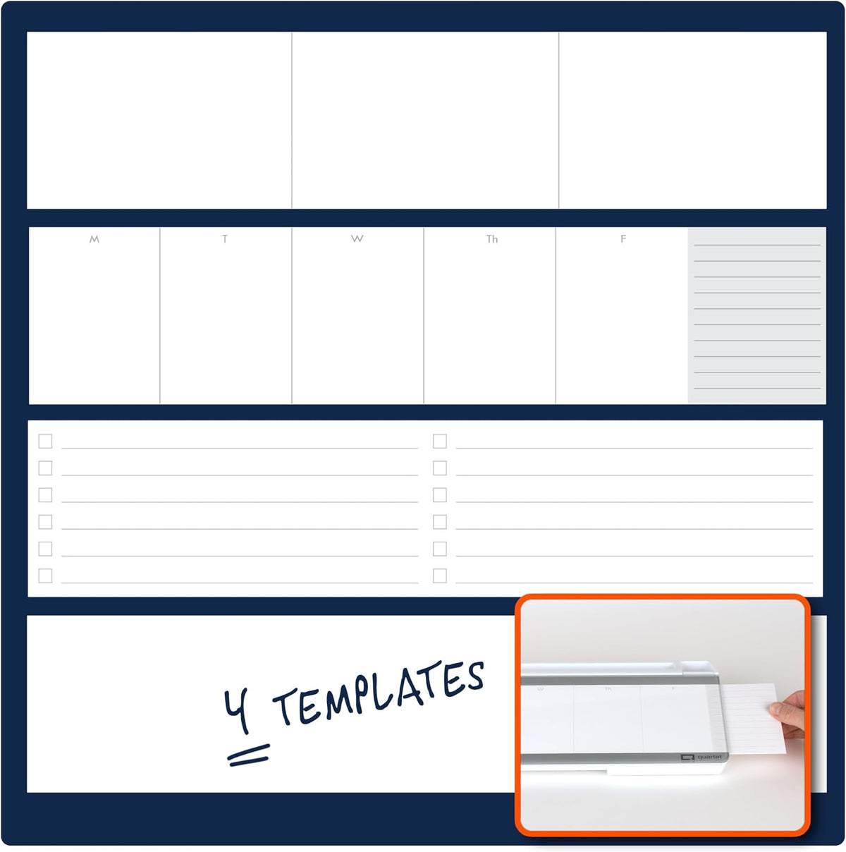 Glass Dry Erase White Board, Flip-Top Desktop Pad for Notetaking, 18" x 6" Whiteboard with Storage, Templates and Dry Erase Marker, White Surface (Q090F04-R)