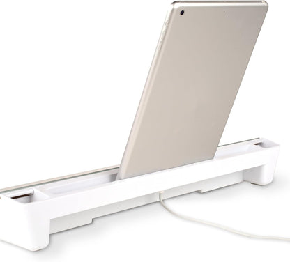 Glass Dry Erase White Board, Flip-Top Desktop Pad for Notetaking, 18" x 6" Whiteboard with Storage, Templates and Dry Erase Marker, White Surface (Q090F04-R)