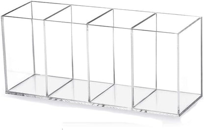 Acrylic Pen Holder 4 Compartments Clear Pencil Holder Organizer Makeup Brush Holder