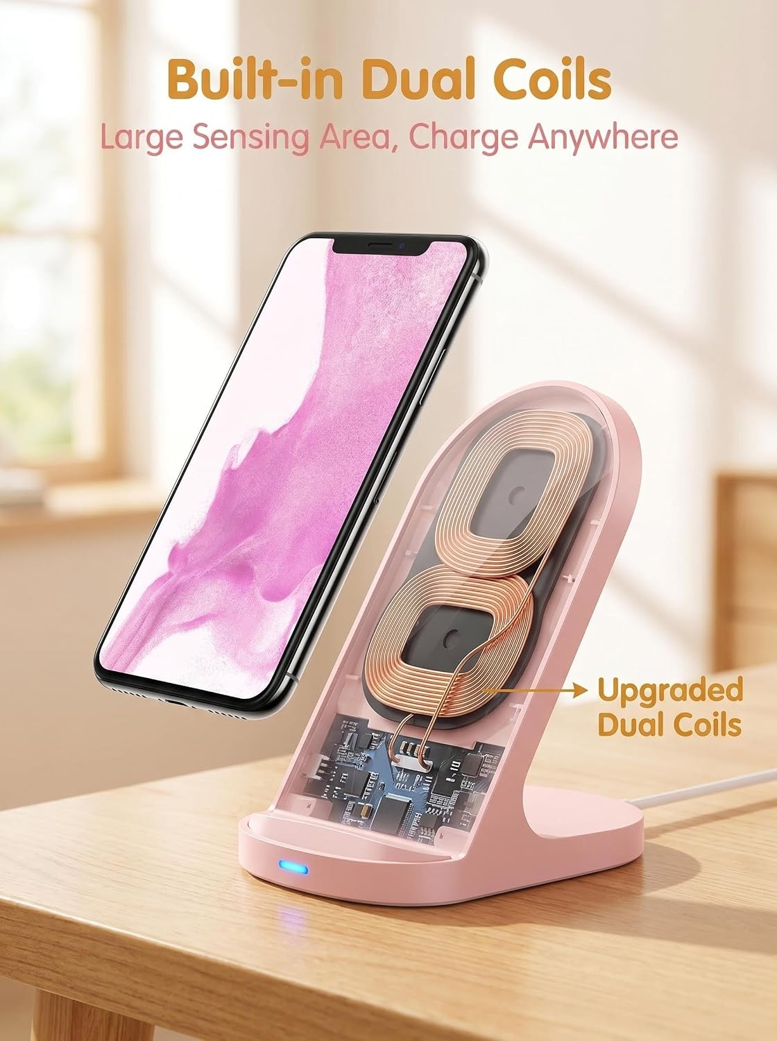 15W Fast Wireless Charger Wireless Phone Charger Stand Compatible with Apple iPhone 14 13 12/12 Pro Max/ 11Pro/11Pro Max, Compatible with Samsung Galaxy S22 S21 S20 (Rose Gold)