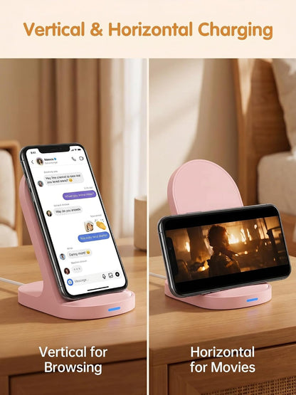 15W Fast Wireless Charger Wireless Phone Charger Stand Compatible with Apple iPhone 14 13 12/12 Pro Max/ 11Pro/11Pro Max, Compatible with Samsung Galaxy S22 S21 S20 (Rose Gold)