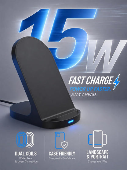 15W Fast Wireless Charger Wireless Phone Charger Stand Compatible with Apple iPhone 14 13 12/12 Pro Max/ 11Pro/11Pro Max, Compatible with Samsung Galaxy S22 S21 S20 (Rose Gold)
