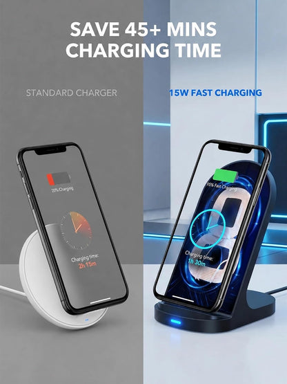 15W Fast Wireless Charger Wireless Phone Charger Stand Compatible with Apple iPhone 14 13 12/12 Pro Max/ 11Pro/11Pro Max, Compatible with Samsung Galaxy S22 S21 S20 (Rose Gold)