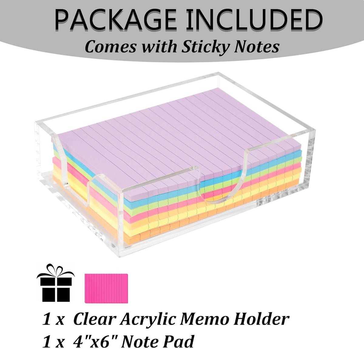 4x6 Acrylic Memo Holder, Clear Desk Notepad Holder For Note Pads