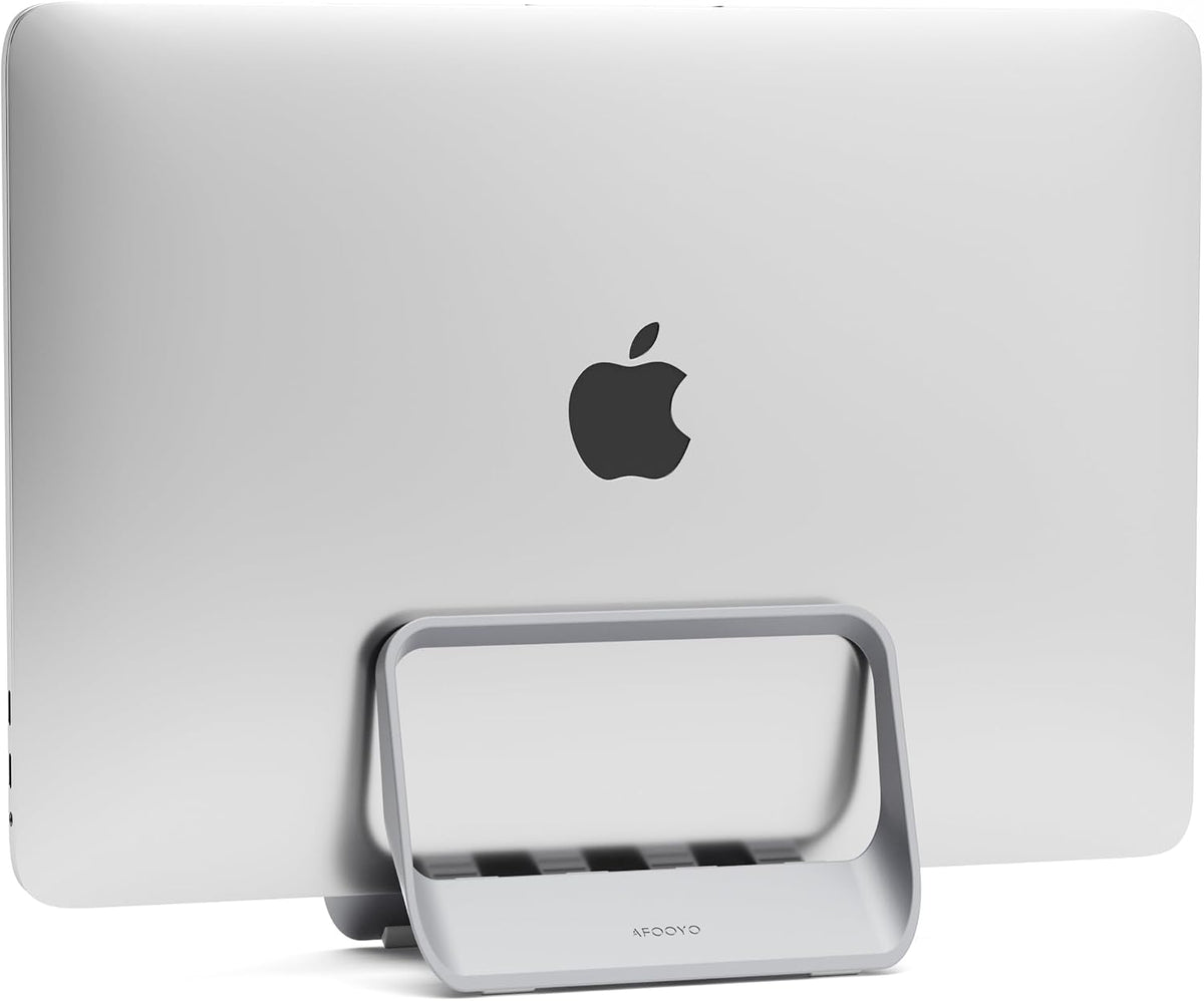 Vertical Laptop Stand with Gravity Locking – ABS Adjustable Laptop Holder Desktop Stand Compatible with MacBook, Surface, iPad, mini PC and More (Gray)