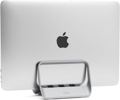 Vertical Laptop Stand with Gravity Locking – ABS Adjustable Laptop Holder Desktop Stand Compatible with MacBook, Surface, iPad, mini PC and More (Gray)