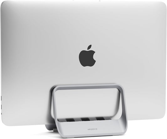 Vertical Laptop Stand with Gravity Locking – ABS Adjustable Laptop Holder Desktop Stand Compatible with MacBook, Surface, iPad, mini PC and More (Gray)