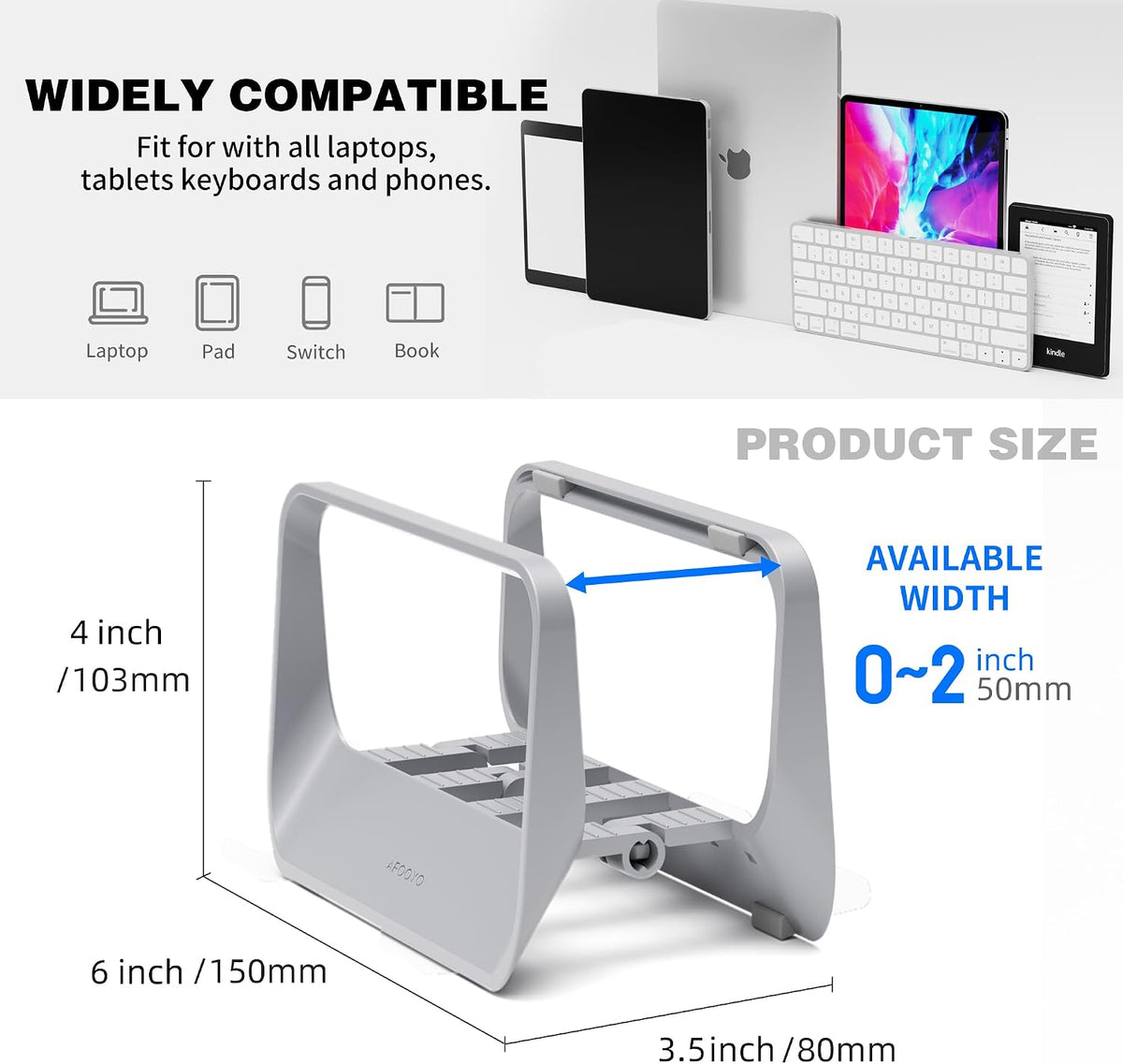 Vertical Laptop Stand with Gravity Locking – ABS Adjustable Laptop Holder Desktop Stand Compatible with MacBook, Surface, iPad, mini PC and More (Gray)