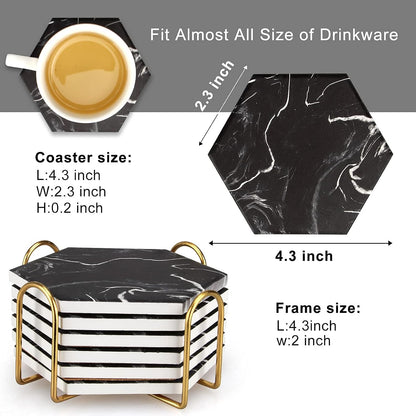 6 Pcs Cute Pink Absorbent Marble Coasters for Drink with Holder Coster Set