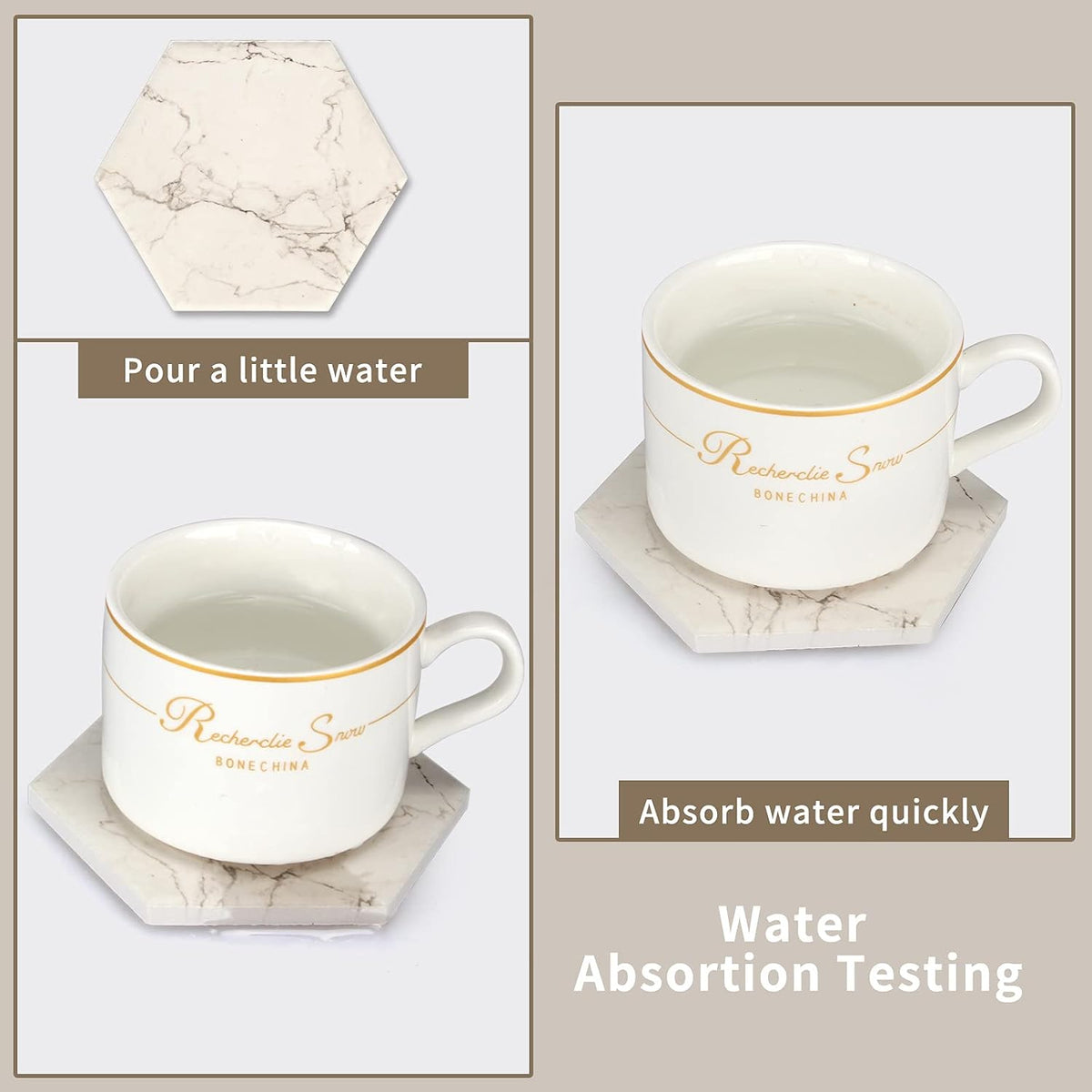 6 Pcs Cute Pink Absorbent Marble Coasters for Drink with Holder Coster Set