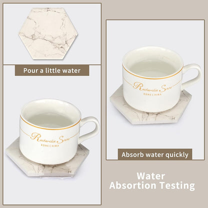 6 Pcs Cute Pink Absorbent Marble Coasters for Drink with Holder Coster Set