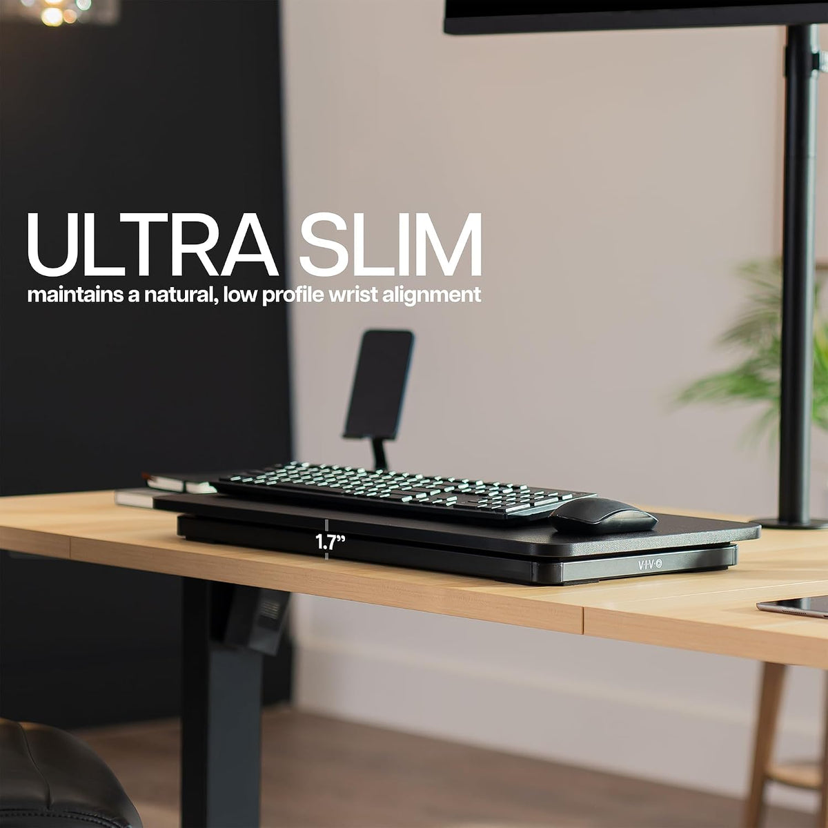 Black 24 in Single Top Keyboard and Mouse Riser, DESK-V024A