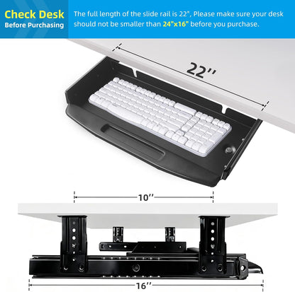 Solid Steel Under Desk Keyboard Tray Slide Out with 360° Rotating Mouse Platform,Keyboard Shelf Sliding,Under Desk Mounted Keyboard Holder,Under Desk Keyboard Drawer 28"Lx11"W
