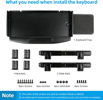 Solid Steel Under Desk Keyboard Tray Slide Out with 360° Rotating Mouse Platform,Keyboard Shelf Sliding,Under Desk Mounted Keyboard Holder,Under Desk Keyboard Drawer 28"Lx11"W