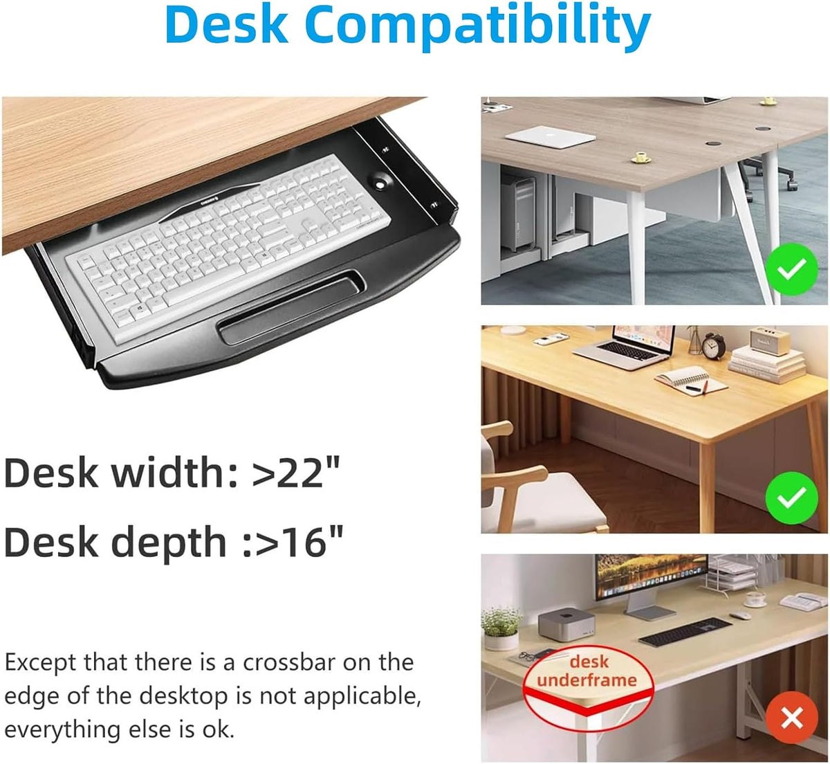 Solid Steel Under Desk Keyboard Tray Slide Out with 360° Rotating Mouse Platform,Keyboard Shelf Sliding,Under Desk Mounted Keyboard Holder,Under Desk Keyboard Drawer 28"Lx11"W