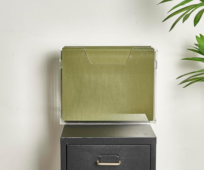 Acrylic File Holder - Clear Hanging File Organizer Box, Modern Acrylic File Folder Organizer, Lucite Hanging File Crate Bin with handles, Transparent Desktop File Folder Box for Letter Size