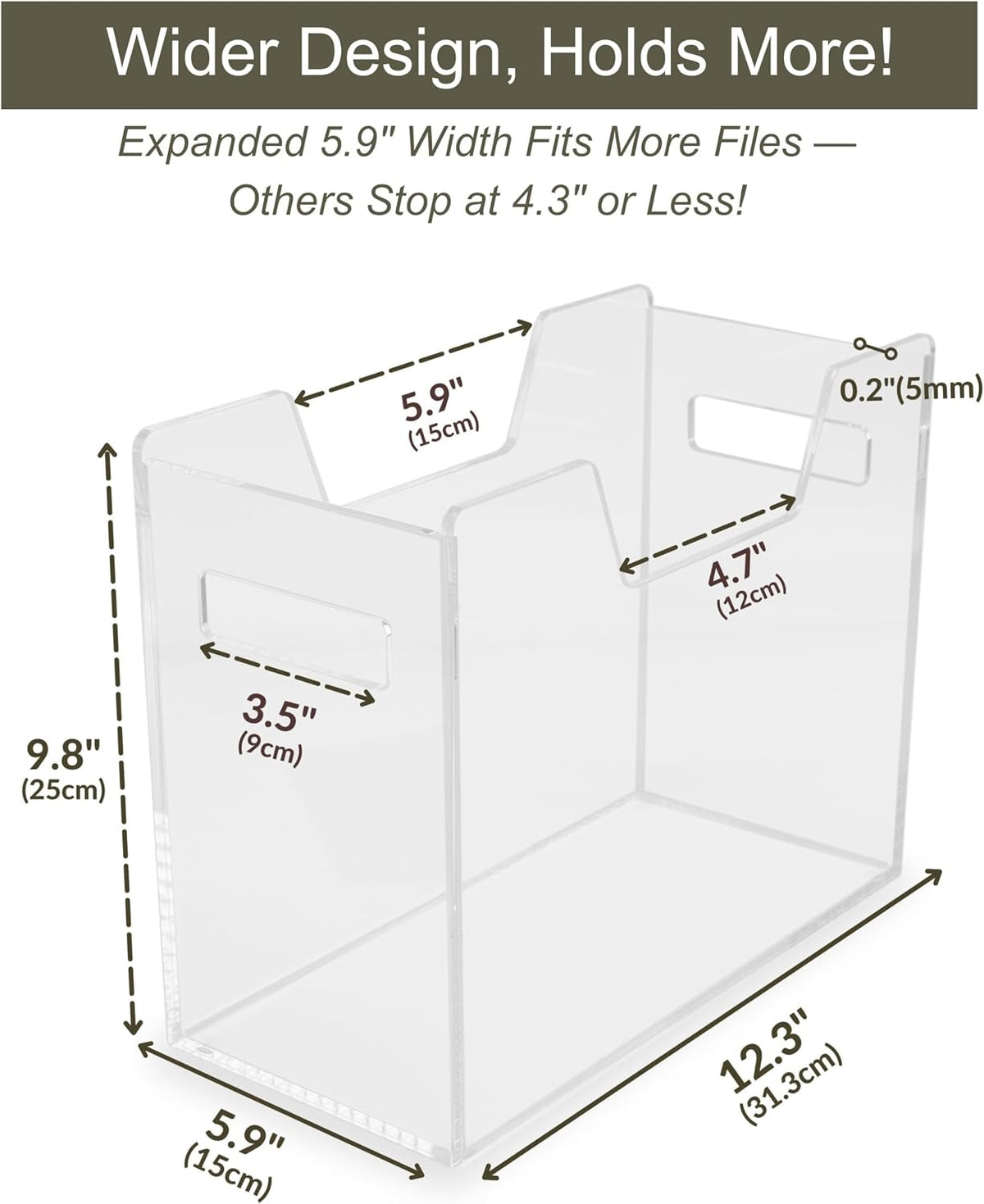 Acrylic File Holder - Clear Hanging File Organizer Box, Modern Acrylic File Folder Organizer, Lucite Hanging File Crate Bin with handles, Transparent Desktop File Folder Box for Letter Size
