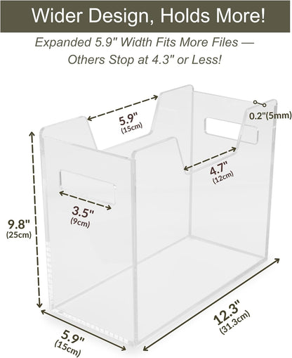 Acrylic File Holder - Clear Hanging File Organizer Box, Modern Acrylic File Folder Organizer, Lucite Hanging File Crate Bin with handles, Transparent Desktop File Folder Box for Letter Size