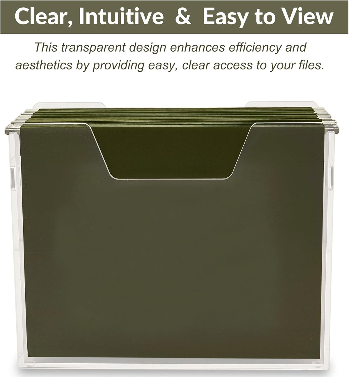 Acrylic File Holder - Clear Hanging File Organizer Box, Modern Acrylic File Folder Organizer, Lucite Hanging File Crate Bin with handles, Transparent Desktop File Folder Box for Letter Size