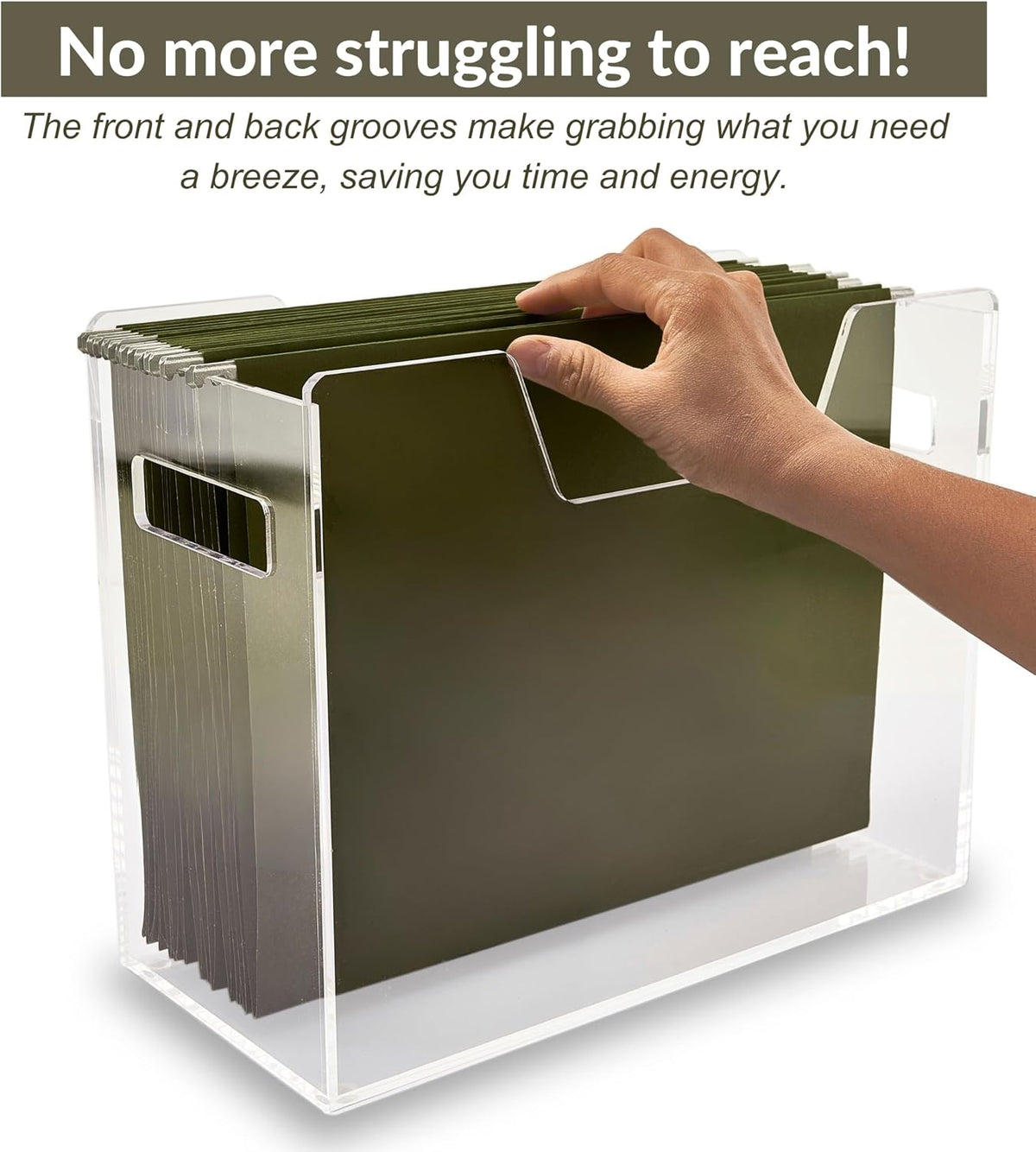 Acrylic File Holder - Clear Hanging File Organizer Box, Modern Acrylic File Folder Organizer, Lucite Hanging File Crate Bin with handles, Transparent Desktop File Folder Box for Letter Size